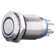 TYJ 16-362 Кнопка металева пласка з фіксац. 2NO+2NC, з підсвічуванням, зелена 220V.