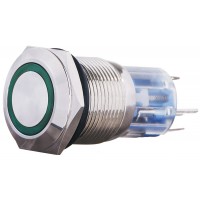 TYJ 19-271 Кнопка металева пласка з підсвічуванням, 1NO+1NC, зелена 220V.