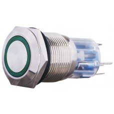 TYJ 19-271 Кнопка металева пласка з підсвічуванням, 1NO+1NC, зелена 220V.