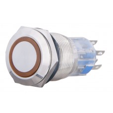 TYJ 19-272 Кнопка металева пласка з підсвічуванням, 2NO+2NC, жовта 220V.