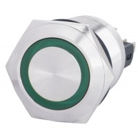 TYJ 22-271 Кнопка металева пласка з підсвічуванням, 1NO+1NC, зелена 220V.