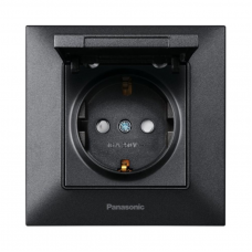 Розетка Panasonic Arkedia Slim із заземленням, з захисними шторками, з кришкою, чорна