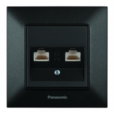 Розетка Panasonic Arkedia Slim комп\'ютерна подвійна RJ45 CAT6e, чорна