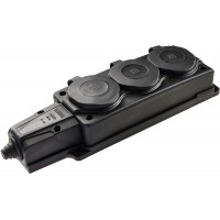 Колодка каучукова 2Р+PE з захисними кришками тримісна 16А IP44