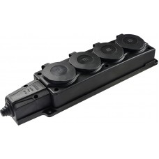 Колодка каучукова 2Р+PE з захисними кришками чотиримісна 16А IP44