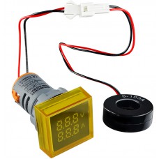 Квадратний цифровий вимірювач універсальний струму+напруги ED16-22 FVAD 0-100A, 50-500В (жовтий)
