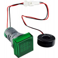 Квадратний цифровий вимірювач універсальний струму+напруги ED16-22 FVAD 0-100A, 50-500В (зелений)