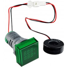 Квадратний цифровий вимірювач універсальний струму+напруги ED16-22 FVAD 0-100A, 50-500В (зелений)