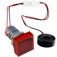 Квадратний цифровий вимірювач універсальний струму+напруги ED16-22 FVAD 0-100A, 50-500В (червоний)