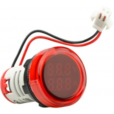 Круглий цифровий вимірювач універсальний струму+напруги ED16-22 VAD 0-100A, 50-500В (червоний)