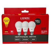 LUXEL Лампа LED А60 12w E27 4000K (064-NE) *3
