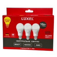 LUXEL Лампа LED А60 15w E27 4000K (065-NE) *3