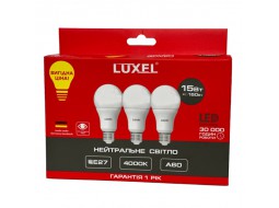 LUXEL Лампа LED А60 15w E27 4000K (065-NE) *3