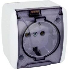 Розетка накладна Quantum одинарна із заземленням бризкозахищена з кришкою біла, 1шт/уп