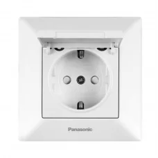 Розетка Panasonic Arkedia Slim із заземленням, зі захисними шторками, з кришкою, біла