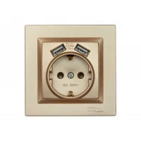 LUXEL Розетка із заземленням і 2 USB JAZZ (бронза) рамка 9630